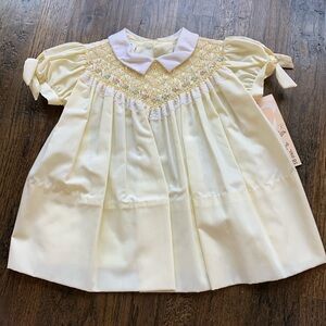 Polly Flinders Vintage 1980s Yellow Hand-Smocked Dress for Baby Girls
